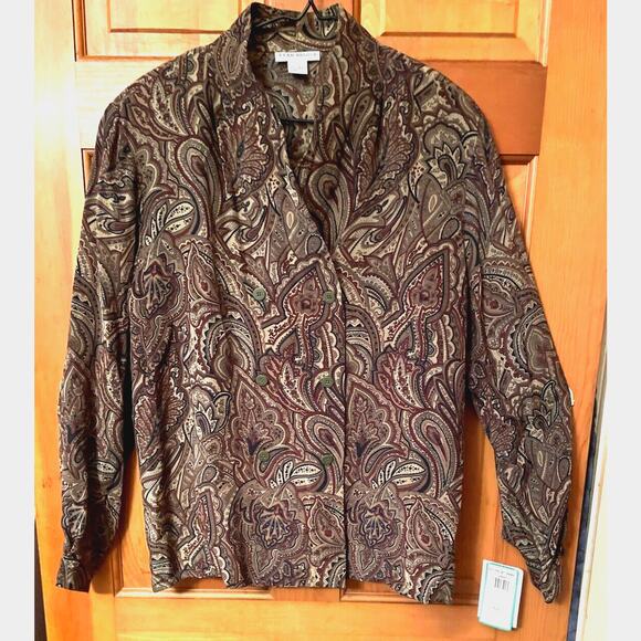 VTG Womans Evan-Picone Double Button Blouse/Jacket Sz10 Brown Paisley 100% Silk - Picture 1 of 11